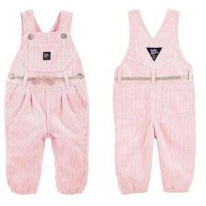 Baby B'gosh Pink and White stripe knit overalls size 24 m